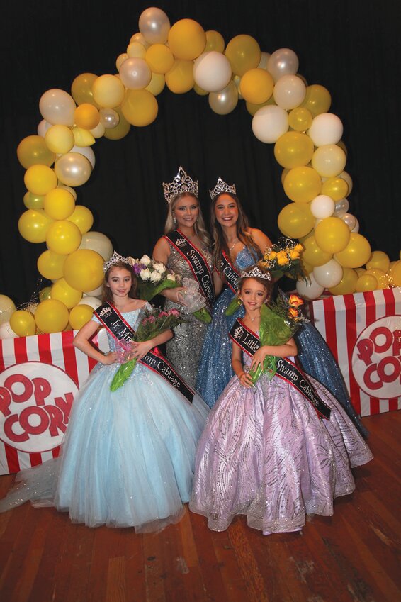 Winners of the 2024 Swamp Cabbage Queen &amp; Princess Pagent held Feb. 3: Jr. Miss Remington Ergle (front left), Little Miss Elizabeth Drew Scalzi (front right), Queen Emmalee Grace (back left), Princess Micha Ross (back right). [Photo by Jerri Blake]