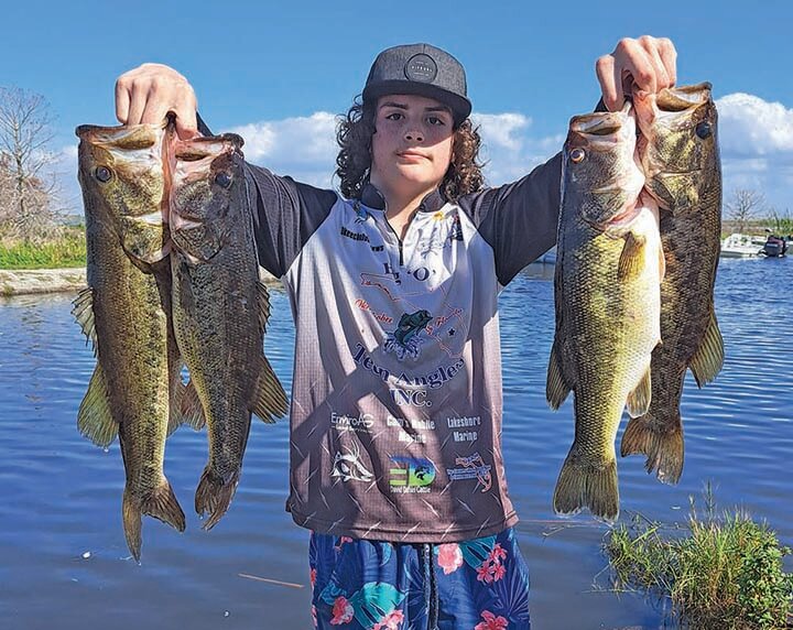 Mason Fender placed second in the 14-19 age group in the January tournament with a weight of 15.35 lbs. [Photo courtesy Big O Teen Anglers]