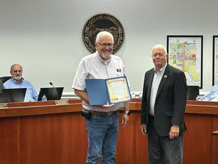 Engineer Steve Dobbs was presented with a proclamation by the city of Okeechobee proclaiming the week of February 18-24, 2024 as Engineers Week. [Photo by Cathy Womble  Lake Okeechobee News]