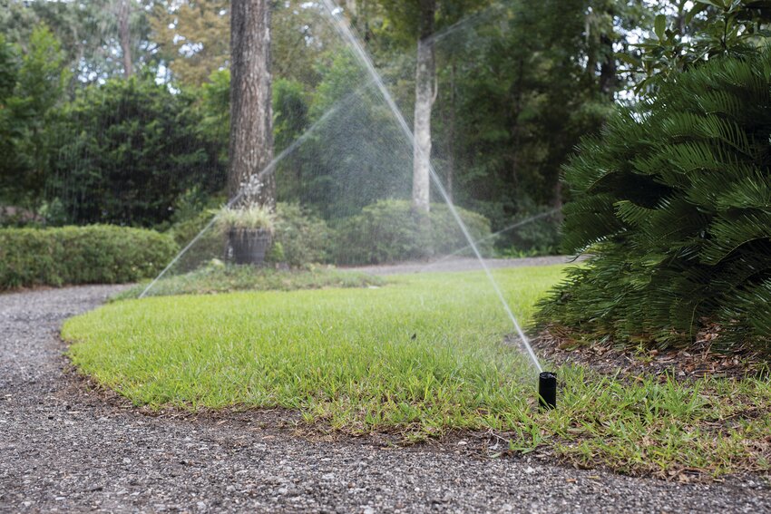 Pop-up, in-ground sprinkler head and home irrigation system. [Photo by Tyler Jones/UF/IFAS Photography]