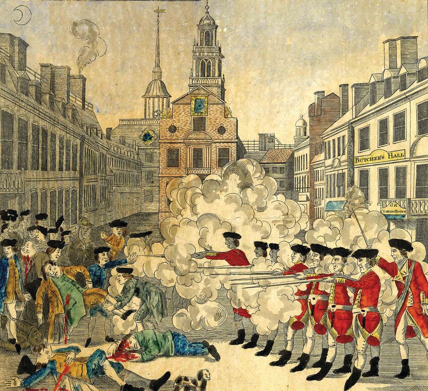 &quot;Bloody Massacre in King Street,&quot; an engraving by Paul Revere, 1770, is part of the Voices and Votes Smithsonian Display. [Courtesy National Museum of American History]