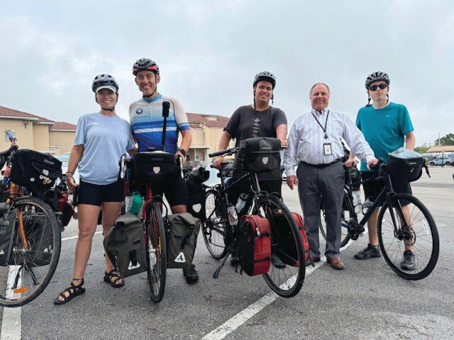 The City of Okeechobee hosted the James Family Cyclists this morning before sending them off to Sebring on their long journey back to Canada..[Photo courtesy city of Okeechobee]