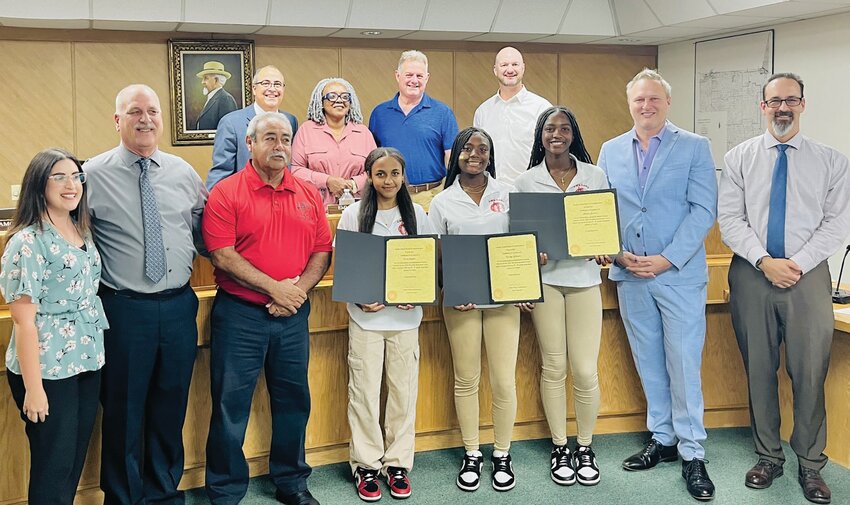 LaBelle Middle School's basketball team is reocgnized by the LaBelle County Commission for their nomination into the All-State Basketball Team in 2024. Congratulations to Amari Jackson, Cassie Taylor and Kamryn Johnson! [Photo courtesy Hendry County]