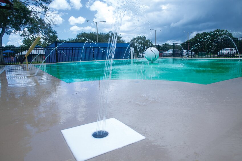 The splash pad officially opened at the Okeechobee County Sports Complex on July 19. The splash pad has a sports theme and is free to use. It's open from 8 a.m. to 8 p.m. daily. [Photo By Richard Marion/Lake Okeechobee News]