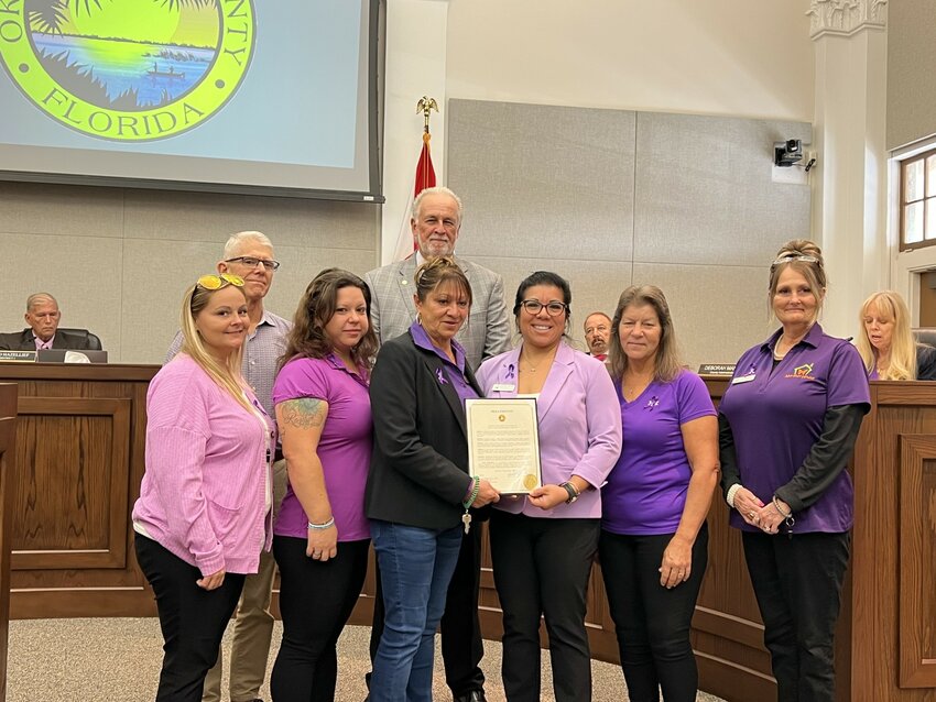 OKEECHOBEE -- At their Oct. 17 meeting, Okeechobee County Commissioners declared October as Domestic Violence Awareness Month. [Photo by Katrina Elsken/Lake Okeechobee News]