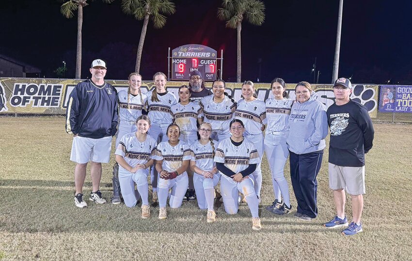 The Lady Terriers held off a late Frostproof rally to secure a 9-7 win on March 11. [Photo courtesy Moore Haven Athletics]