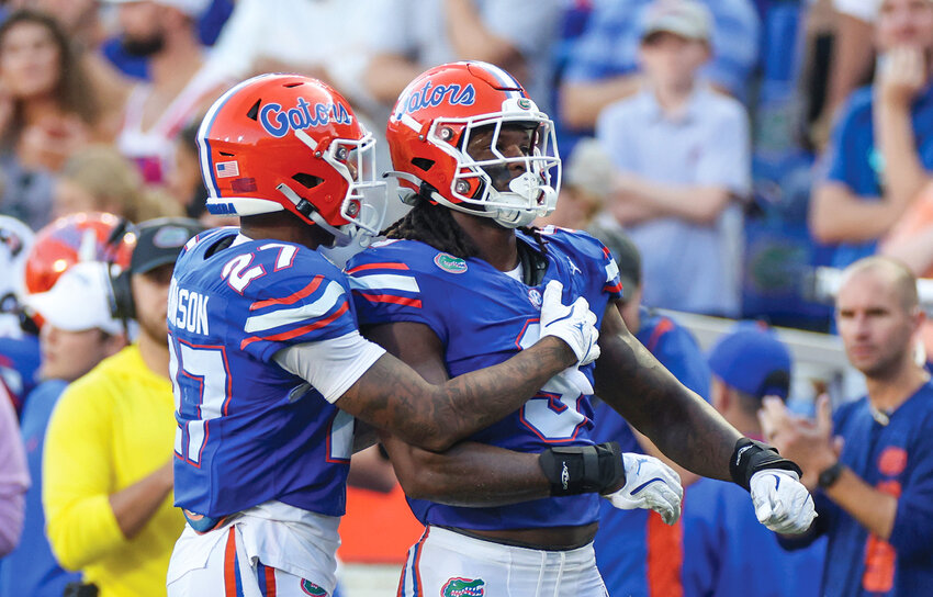 Weston celebrates during the Gators' game against the Texas A&amp;M Aggies on Saturday, September 14, 2024 at Ben Hill Griffin Stadium in Gainesville. [UAA Communications photo by Maddie Washburn]
