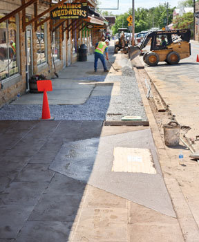 Sidewalk work in Mountain View, AR on May 14.