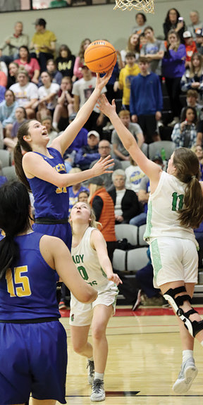 Josie Storey goes up for a shot against Valley Springs in the Class 3A State Tournament.