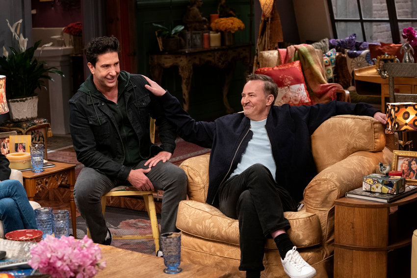 Max David Schwimmer, left, stars as Ross and Matthew Perry as Chandler in &quot;Friends: The Reunion.&quot;.