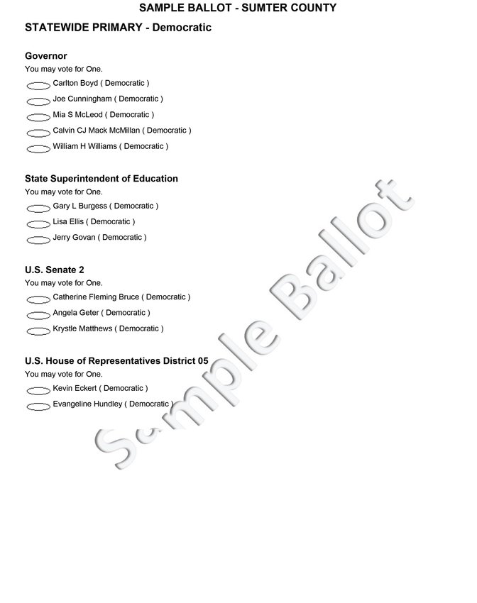 Sumter County primary sample ballots The Sumter Item