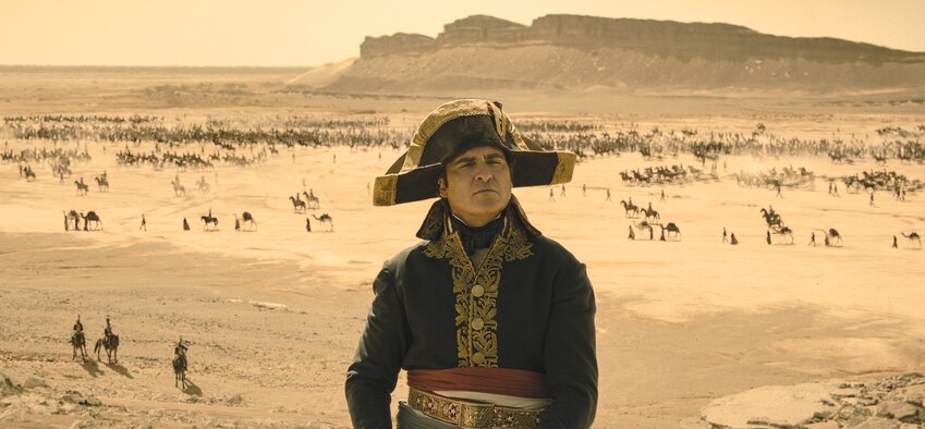 This image released by Apple TV+ shows Joaquin Phoenix in a scene from &quot;Napoleon.&quot;