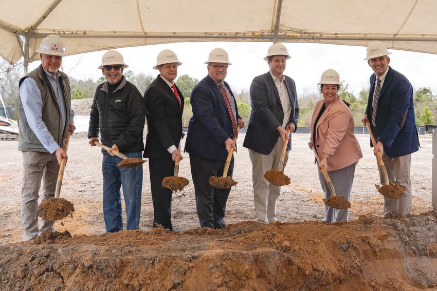 University of South Carolina Sumter held a groundbreaking ceremony for its new softball field on Theatre Drive on Friday. PIctured from left are Palmetto Construction and Services Owner Tony Young, Sumter County Council Chairman Jim McCain, USC Sumter Interim Dean for Business and Administrative Management Hennie Van Bulck, USC Sumter Dean Michael Sonntag, Speaker of the S.C. House Rep. Murrell Smith, USC Sumter Athletic Director Adrienne Cataldo and Sumter Mayor David Merchant. The new field was made possible in part thanks to funding from the state Legislature.