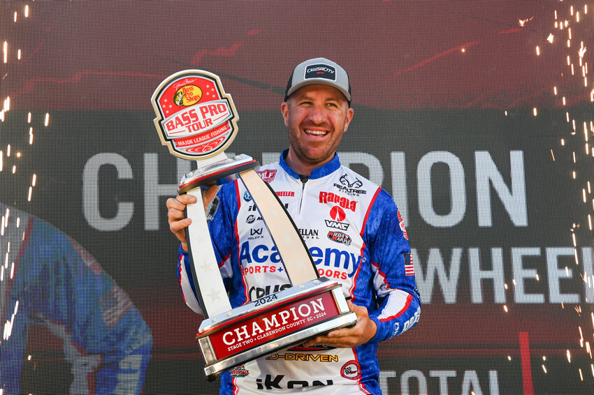Rapala pro Jacob Wheeler of Harrison, Tennessee catches 15 bass totaling 47 pounds 4 ounces to earn $100,000 top prize in MLF Suzuki Stage Two Presented by Fenwick. The contest was held on Santee Cooper Lakes in Clarendon County.