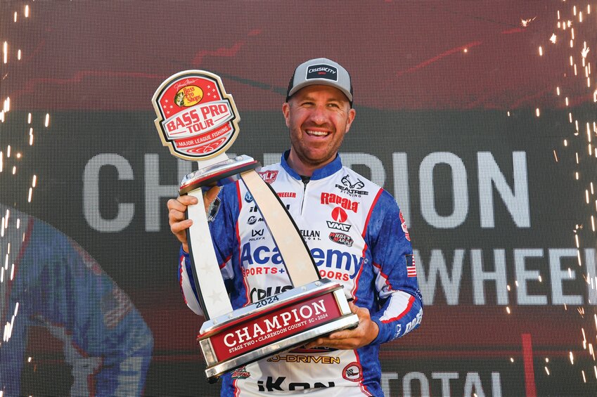 Rapala pro Jacob Wheeler of Harrison, Tennessee, caught 15 bass totaling 47 pounds, 4 ounces to earn the $100,000 top prize in the MLF Suzuki Stage Two Presented by Fenwick. The six-day tournament, hosted by Clarendon County Chamber of Commerce, was held on Santee Cooper Lakes.