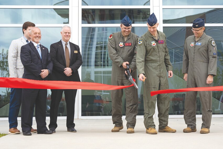 From left are William Smith, military/VA constituent service representative for Sen. Lindsey Graham; two representatives with S.C. Rep. Ralph Norman's office, including Freddie Gault, senior field representative; Col. Nicholas Pederson, 432nd Wing commander; Col. Trevor &quot;Phantom&quot; Merrell, 25th Attack Group commander; and Col. Kristoffer R. Smith, 20th Fighter Wing commander.