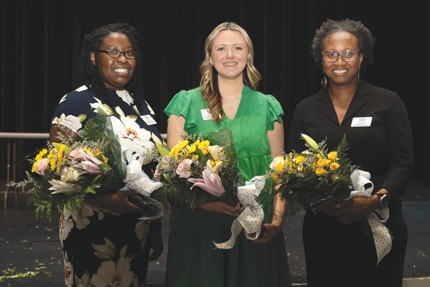 Sumter School District held its annual Celebration of Excellence ceremony on Tuesday at Crestwood High School. From left are the district's Teacher of the Year finalists, Terri Johnson, Rachel Pressley and Octavia Green.