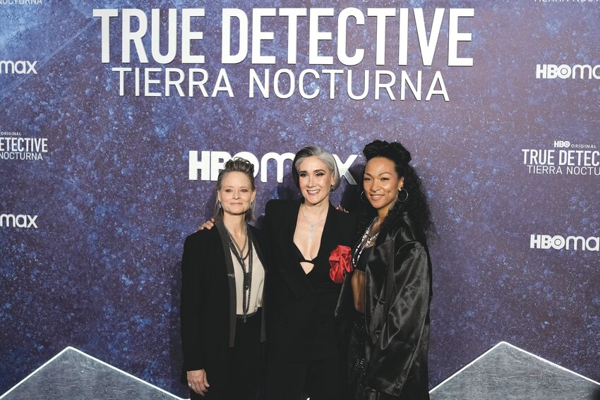 Jodie Foster, from left, Issa Lopez and Kali Reis attend the red carpet event for their HBO series, &quot;True Detective: Night Country,&quot; in Mexico City on Jan. 11, 2024.