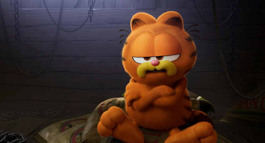 This image released by Sony Pictures shows Garfield, voiced by Chris Pratt, in a scene from the animated film &quot;The Garfield Movie.&quot;
