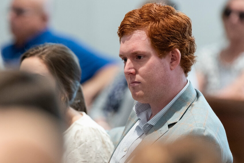 Buster Murdaugh, the son of Alex Murdaugh, listens during closing arguments in his father Alex Murdaugh's double murder trial at Colleton County Courthouse on March 1, 2023, in Walterboro. Buster Murdaugh is suing several streaming platforms and has a lawyer based in Manning for the lawsuit.
