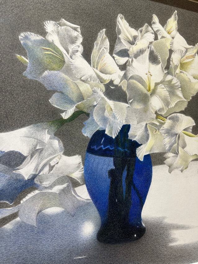 Deane Ackerman's Gladiolus in Blue Vase