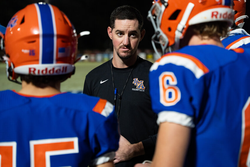 Laurence Manning's Patrick Anderson, seen coaching the LMA football team last postseason, takes over as the head boys basketball coach for the Swampcats this winter.
