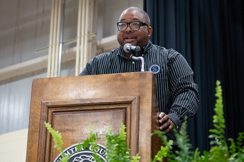 ADAM FLASH / THE SUMTER ITEM    Sumter School District held its annual Back to School rally at the Civic Center the morning of Tuesday, July 30. Pictured is Sumter School District Superintendent William T. Wright Jr.