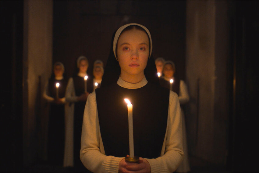 This image released by Neon shows Sydney Sweeney in a scene from the film &quot;Immaculate.&quot;