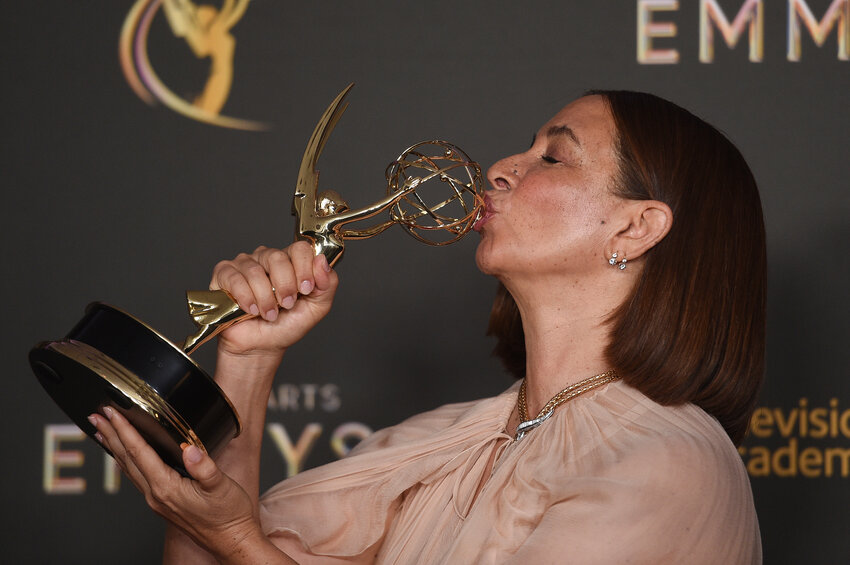 Maya Rudolph kisses her trophy for outstanding character voice-over performance on &ldquo;Big Mouth&quot; on night one of the Creative Arts Emmy Awards on Saturday, Sept. 7, 2024, in Los Angeles.