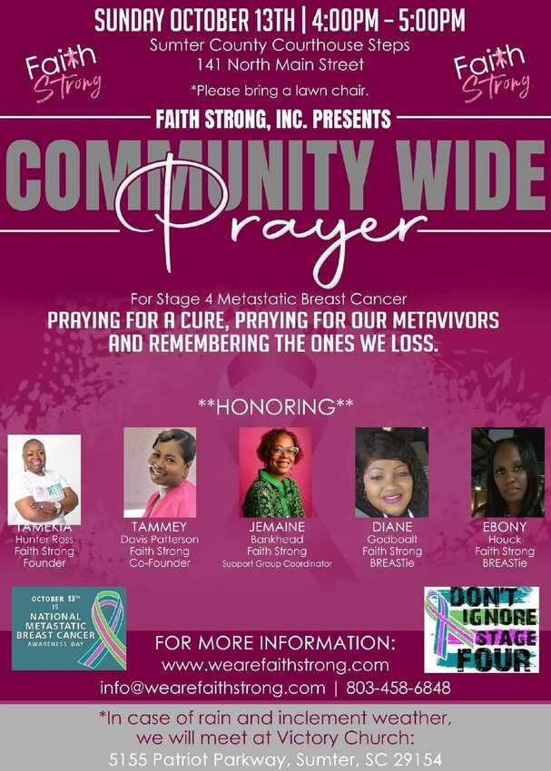 Faith Strong Inc. will host a Community Wide Prayer event on Sunday, Oct. 13.