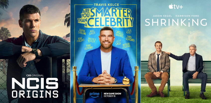 This combination of photos show promotional art for &quot;NCIS: Origins,&quot; left, &quot;Are You Smarter Than a Celebrity,&quot; center, and &quot;Shrinking.&quot;