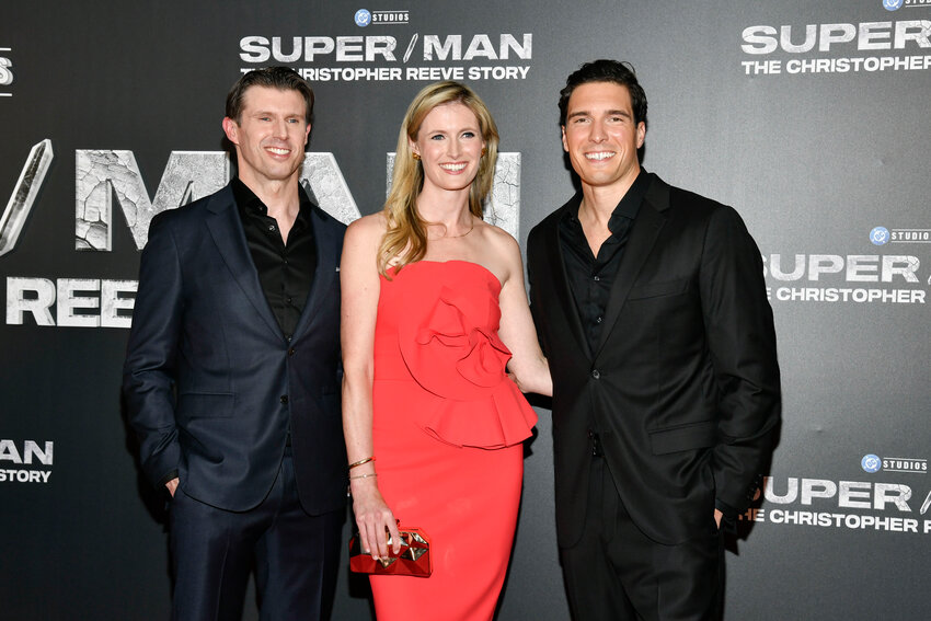 Matthew Reeve, from left, Alexandra Reeve Givens, and Will Reeve, children of the late actor Christopher Reeve, appear at the premiere of &quot;Super/Man: The Christopher Reeve Story&quot; at the Museum of Modern Art in New York on Sept. 18, 2024.