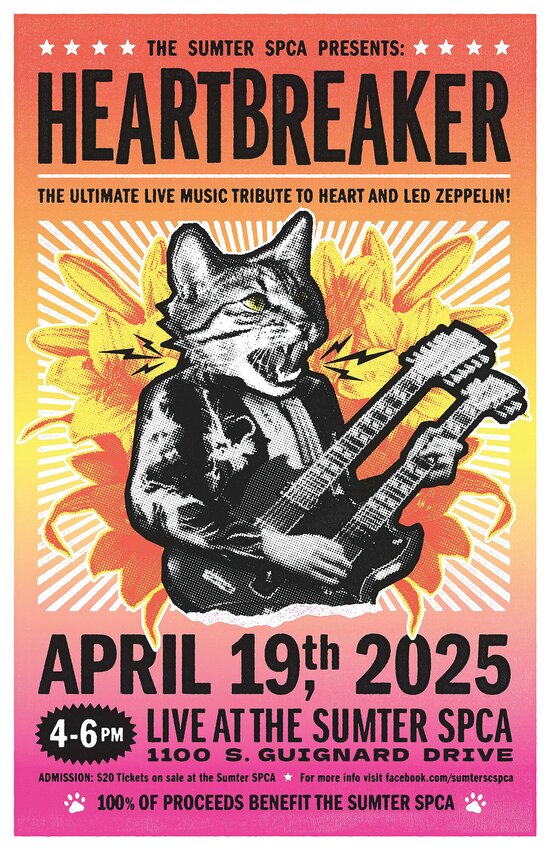 Don't miss Heart Breaker in concert this Saturday, with all proceeds from the event going to Sumter SPCA.