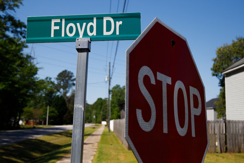Floyd Drive's sign is seen on Thursday, April 17.