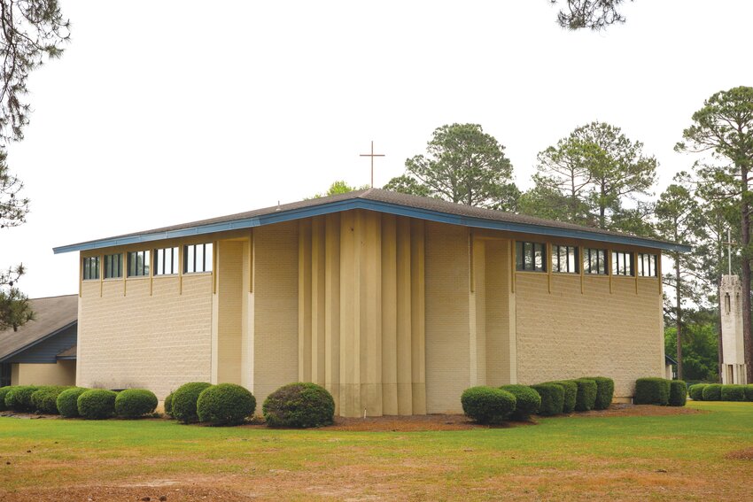 The sanctuary of Wise Drive Baptist Church is seen from the outside in Sumter on Thursday, April 24.