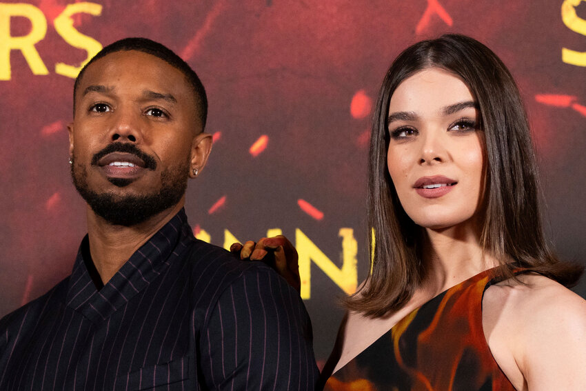 Michael B. Jordan, left, and Hailee Steinfeld pose for photographers upon arrival at the premiere of the film 'Sinners' on April 14 in London.
