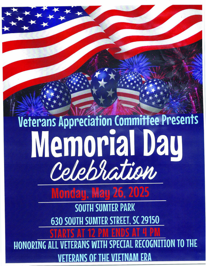 The annual Memorial Day Fish Fry Celebration will happen on May 26 at the newly renovated South Sumter Park. FLYER PROVIDED