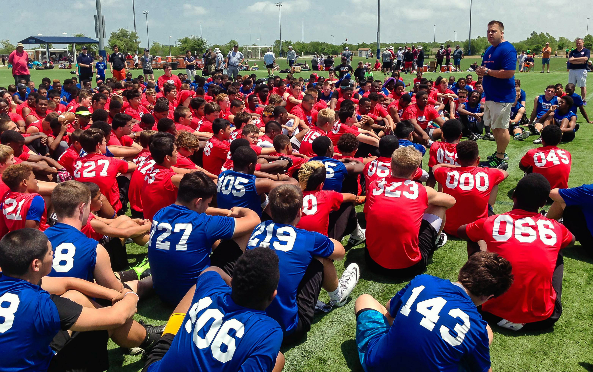 Donald Hooton Jr. addresses players at the USA Football regional football camp about the potential dangers of using performance-enhancing substances at the Houston Sports Park in Houston. Experimentation with human growth hormones by America's teens more than doubled in the last year, according to a large-scale national survey. Hooton works for the Taylor Hooton Foundation, named after his brother, Taylor, a 17-year-old high school athlete whose suicide in 2003 was blamed by his family on abuse of steroids.