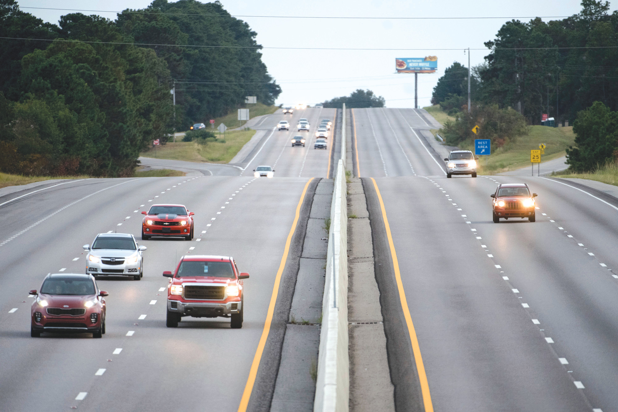 Traffic moves west on all lanes of Interstate 26 on Tuesday in Columbia. A lane reversal was implemented earlier in the day, utilizing all lanes for travel west between Charleston and Columbia in anticipation of the arrival of Hurricane Florence.