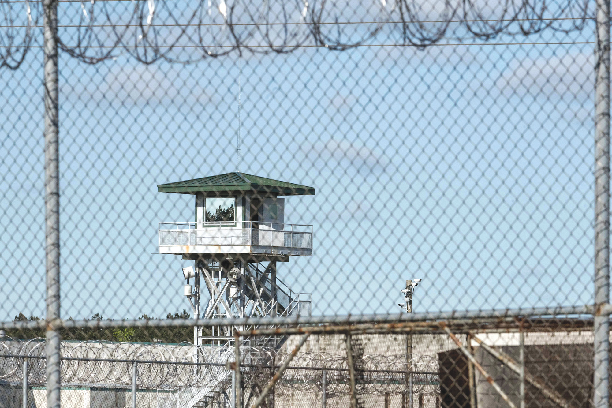 A guard tower stands above Lee Correctional Institution, a maximum-security prison in Bishopville, on April 16, the morning after seven inmates were killed amid fighting among prisoners.