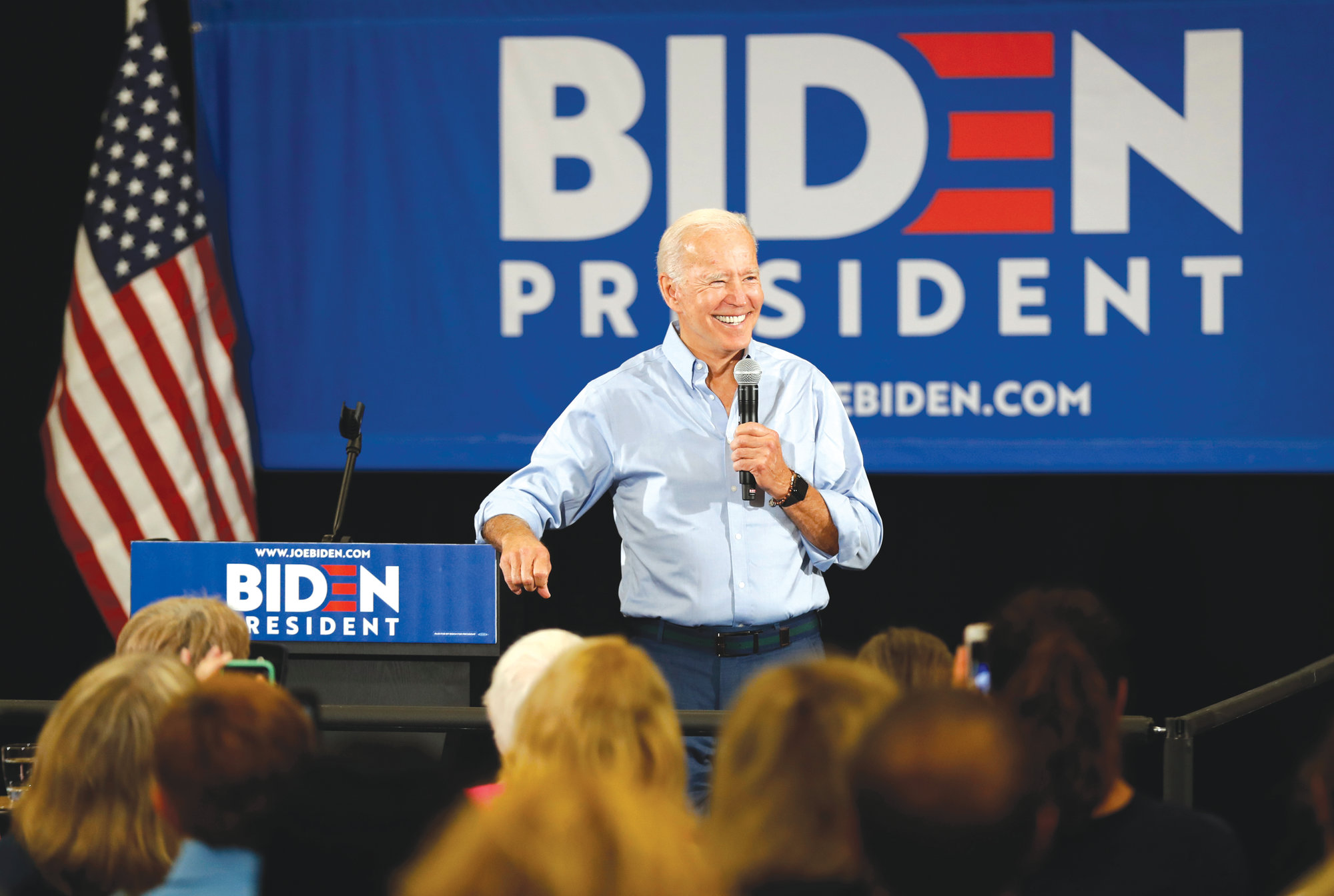 Democratic presidential candidate former Vice President Joe Biden speaks to local residents at Clinton Community College on June 12 in Clinton, Iowa.