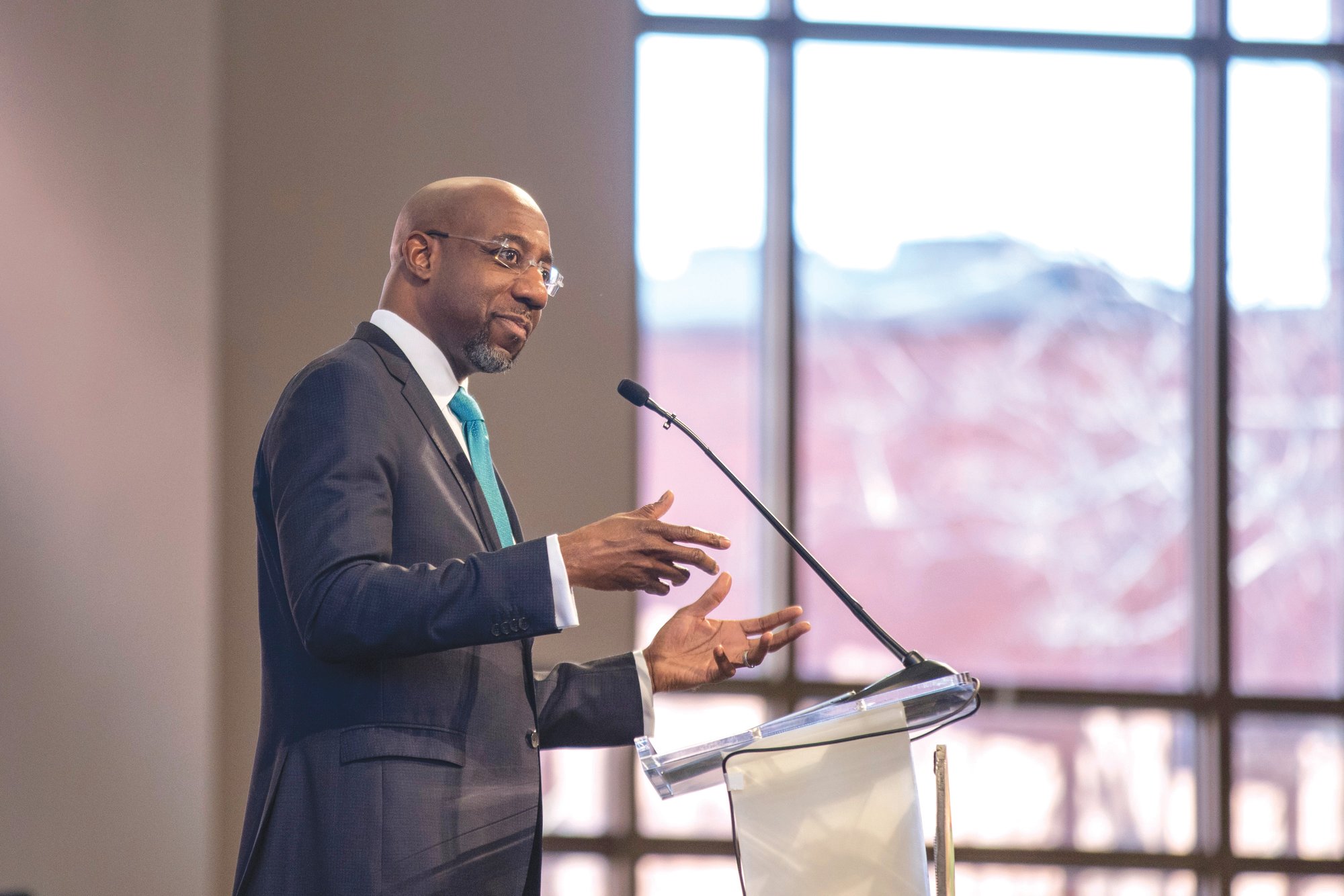 The Rev. Raphael G. Warnock speaks during the Martin Luther King Jr. annual commemorative service at Ebenezer Baptist Church in Atlanta on Monday.