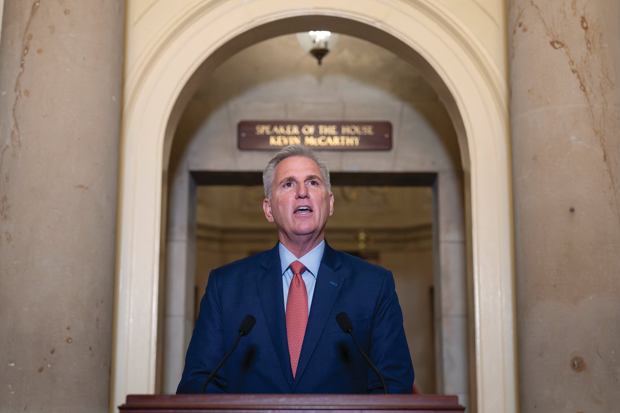 Speaker of the House Kevin McCarthy, R-Calif., speaks at the Capitol in Washington, Tuesday, Sept. 12, 2023. McCarthy directed a House committee to open a formal impeachment inquiry into President Joe Biden.