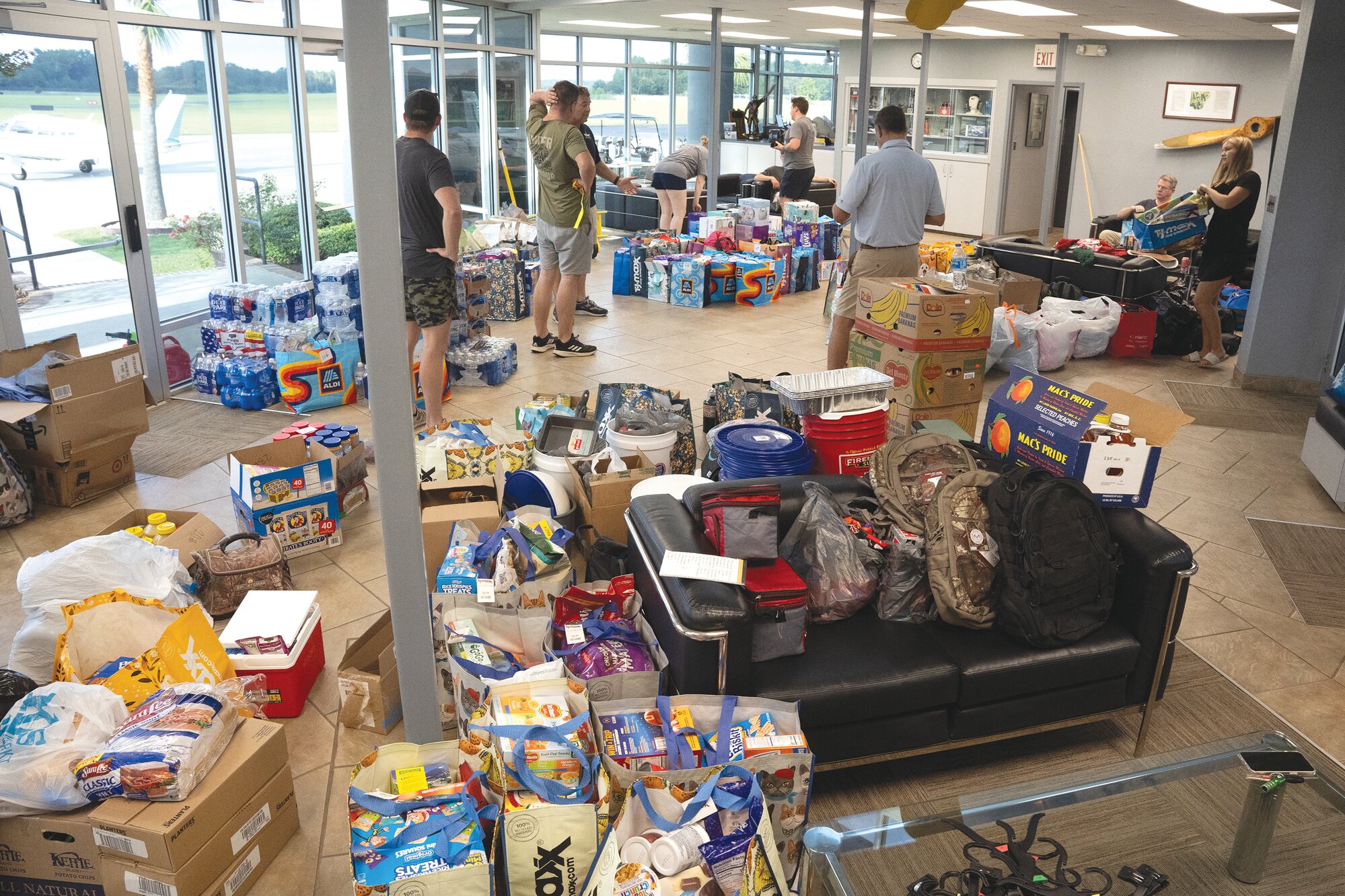 As of about 5 p.m., Tuesday, Oct. 1, after two trips already taken totaling an estimated 6,000 pounds of supplies flown out to WNC, the Sumter Airport lounge was still overflowing with donations from the community for those affected by Hurricane Helene.